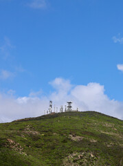 Fototapeta na wymiar communication satellites and antenna on a remote hilltop