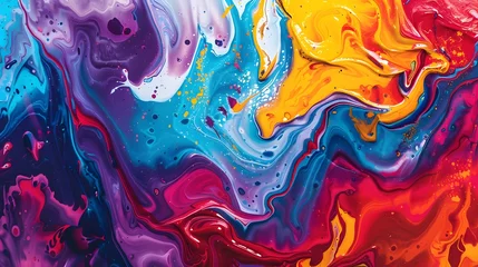 Fotobehang Abstract colorful acrylic pour fluid art background. © Vlad Kapusta