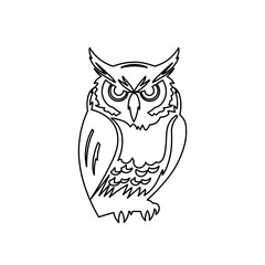 A large black outline owl symbol on the center. Illustration on transparent background