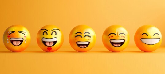 Smiling emoticons on lively social media and communication backdrop for positive interactions - obrazy, fototapety, plakaty