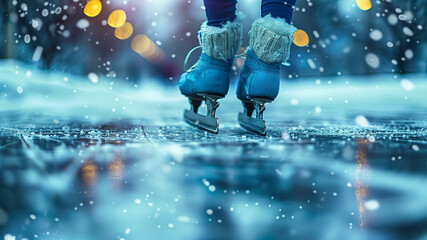 close up of a figure skater doing tricks on ice, figure skater in action, ice skating on ice - obrazy, fototapety, plakaty