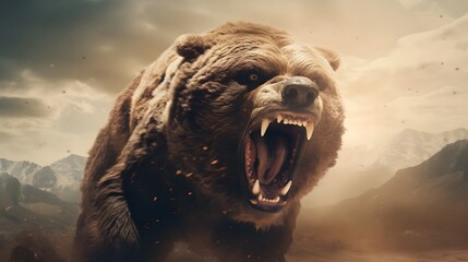 Fierce Grizzly Bear Symbolizing the Medo-Persian Empire from the Book of Daniel - obrazy, fototapety, plakaty