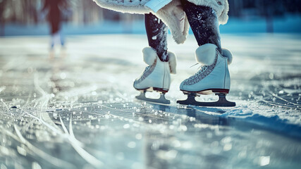 close up of a figure skater doing tricks on ice, figure skater in action, ice skating on ice - obrazy, fototapety, plakaty