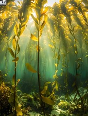 Fototapeta na wymiar Mesmerizing Underwater Kelp Forest Ecosystem Reveals Natural Beauty and Biodiversity