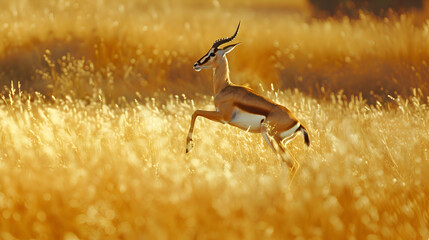 Agile gazelle leaping gracefully through golden grasslands