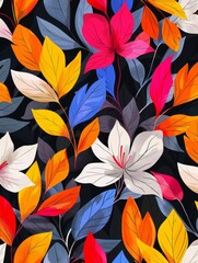 Vibrant and chic modern floral vine design for fashion textiles, abstract and colorful seamless pattern