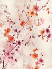 Romantic floral vine print with delicate blooms and foliage in soft watercolor hues for elegant bridal wear fabric