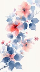 Fototapeta na wymiar Romantic floral vine silhouette, delicate for bridal fabric, elegant in dreamy pastel watercolor shades