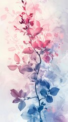 Fototapeta na wymiar Romantic floral vine silhouette, soft and delicate for bridal fabric, elegant and dreamy, in pastel watercolor shades