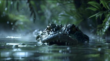 Fototapeta premium Alligator lurking beneath the murky waters
