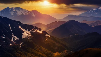 Fotobehang Piękny górski krajobraz poranek, tapeta generative ai © Elżbieta Kaps
