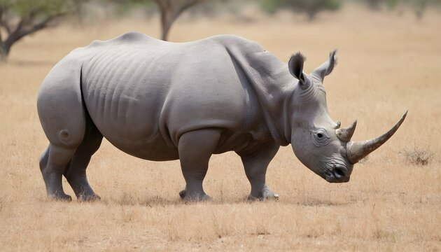A Rhinoceros In A Dry Savanna