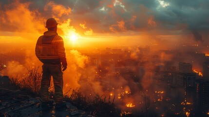 Cityscape of a builder man