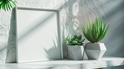 mock up photo poster frame with Little succulent plants