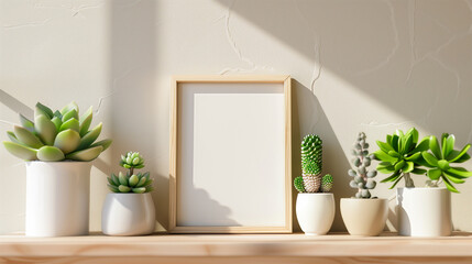 mock up photo poster frame with Little succulent plants