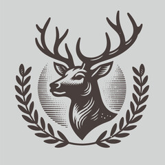 Horned deer. Vintage engraving emblem