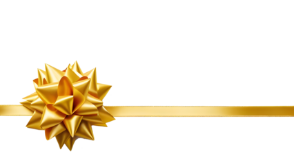 Elegant golden ribbon and bow cut out on a white background. Perfect for festive occasions, gifts, and celebrations. High-quality image for your design needs.