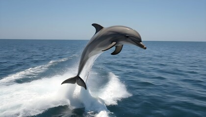 A Dolphin Riding The Wake Of A Passing Boat