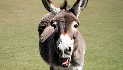 A Donkey With Its Mouth Open Chewing Cud - obrazy, fototapety, plakaty