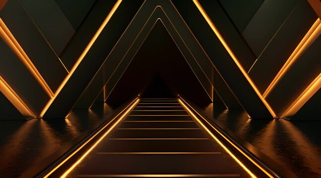 stairs with dark room with golden light flame
