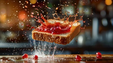 Toast With Jam Splashing Mid-Air