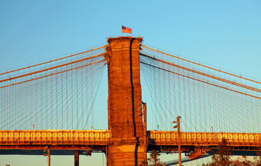 A close up view of Brooklyn Bridge in New York City 