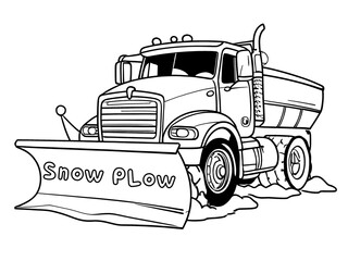 Winter Wonderland Coloring Fun: Snow Plow Truck Vector Outline Page
snow plow, truck, blade, clearing, snow, coloring page