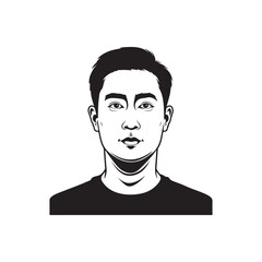 An Asian man face clipart vector silhouette isolated on a white background illustration