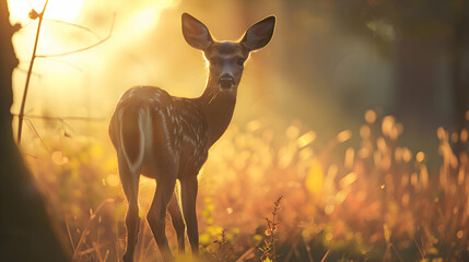 Crepuscular deer cautiously venturing out at dusk