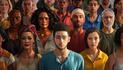 Diverse group of animated people with expressive faces