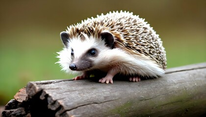 A Hedgehog Sitting On A Log - obrazy, fototapety, plakaty