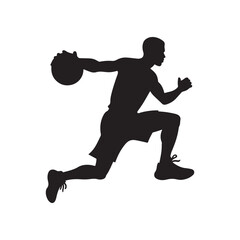 Fototapeta na wymiar A vector silhouette of a basketball player playing basketball isolated on a white background