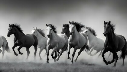 Majestic Wild Horses Running Freely In An Open Fie