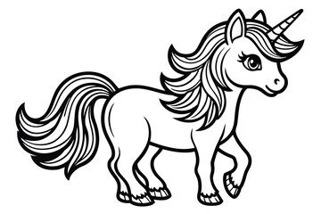 a cute unicorn line art, vector illustration