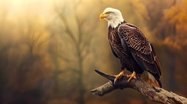 bald eagle on tree branch with blurr background
