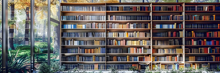 Encompassing Knowledge: A Vibrant Array of Books Line Shelves in a Library, Illuminating Minds with Literature and Science