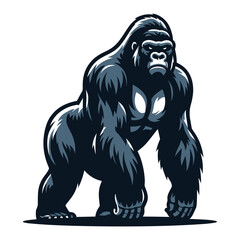 Obraz premium Wild gorilla full body design illustration, standing strong big ape concept, primate animal zoology element illustration, vector template isolated on white background