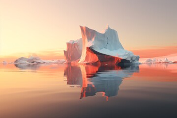 icebergs in the water at sunset - obrazy, fototapety, plakaty