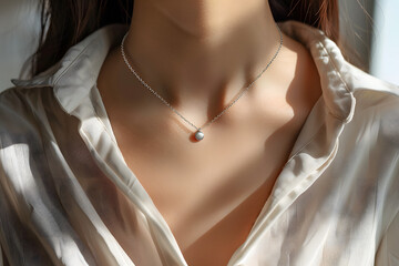 minimalist silver chain necklace that is easy to match and looks cool around a neck of woman