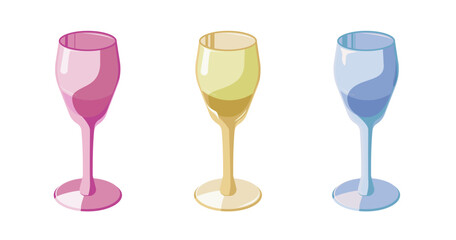 Set of glass illustrations. Multicolored glass. Vector, isolated objects
