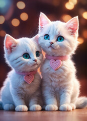 Pastel Love  Two Marshmallow Kittens in Detailed 