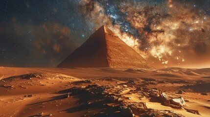 great pyramid night in the sahara - obrazy, fototapety, plakaty