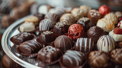 Plate of assorted chocolates.
