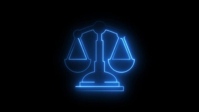 Glowing neon balance scale icon concept. law animation transition masks animation.
