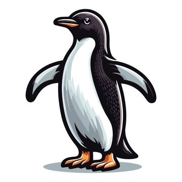 Cute penguin full body vector illustration, bird of Antarctica animal icon, south pole animal element illustration, cartoon design template isolated on white background