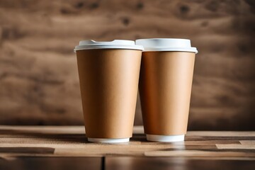 Creative pattern with craft take away big paper cup for coffee. MOCKUP realistic HD .