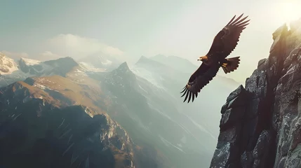 Foto op Plexiglas Eagle soaring high above rugged mountain peaks © Muhammad