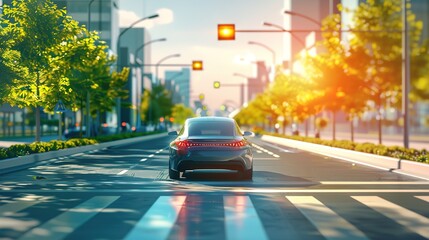 Autonomous car sensor system concept for safety of driverless mode car control . Future adaptive cruise control sensing nearby vehicle and pedestrian . Smart transportation technology