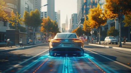 Autonomous car sensor system concept for safety of driverless mode car control . Future adaptive cruise control sensing nearby vehicle and pedestrian . Smart transportation technology