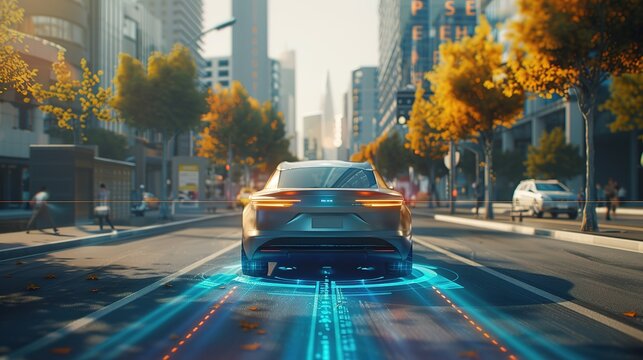 Autonomous car sensor system concept for safety of driverless mode car control . Future adaptive cruise control sensing nearby vehicle and pedestrian . Smart transportation technology